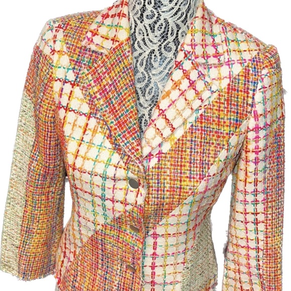 Poleci Jackets & Blazers - Vintage Y2K Poleci Patchwork Multicolored Tweet Blazer, size 2